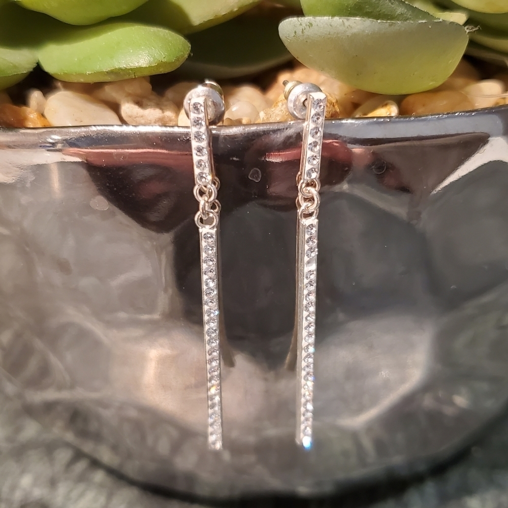 Silver Rhinestones Drop Earrings Dangle Boho Bride Formal Party Classic Dainty